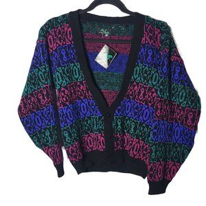 Deadstock Vintage Melange Kids Multicolor Stripe V Neck Cardigan Sweater Large